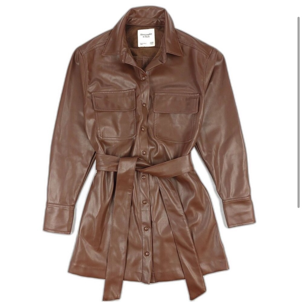 Abercrombie & Fitch Brown vegan Leather Belted shirt Jacket